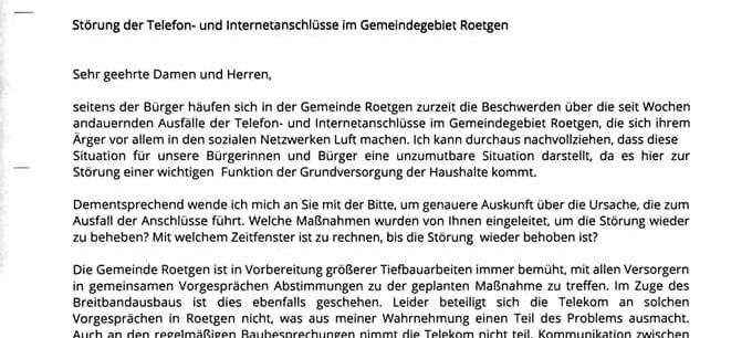 Roetgener Beschwerdebrief an die Telekom