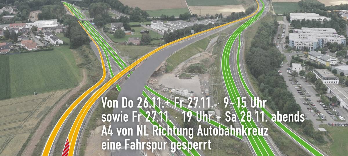 A4 zeitweise nur mit einer Spur übers Kreuz Richtung Köln