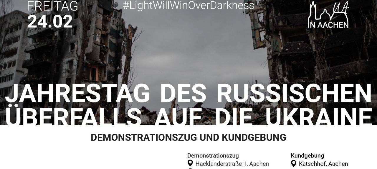 Demo zum Jahrestag des russischen Überfalls auf die Ukraine