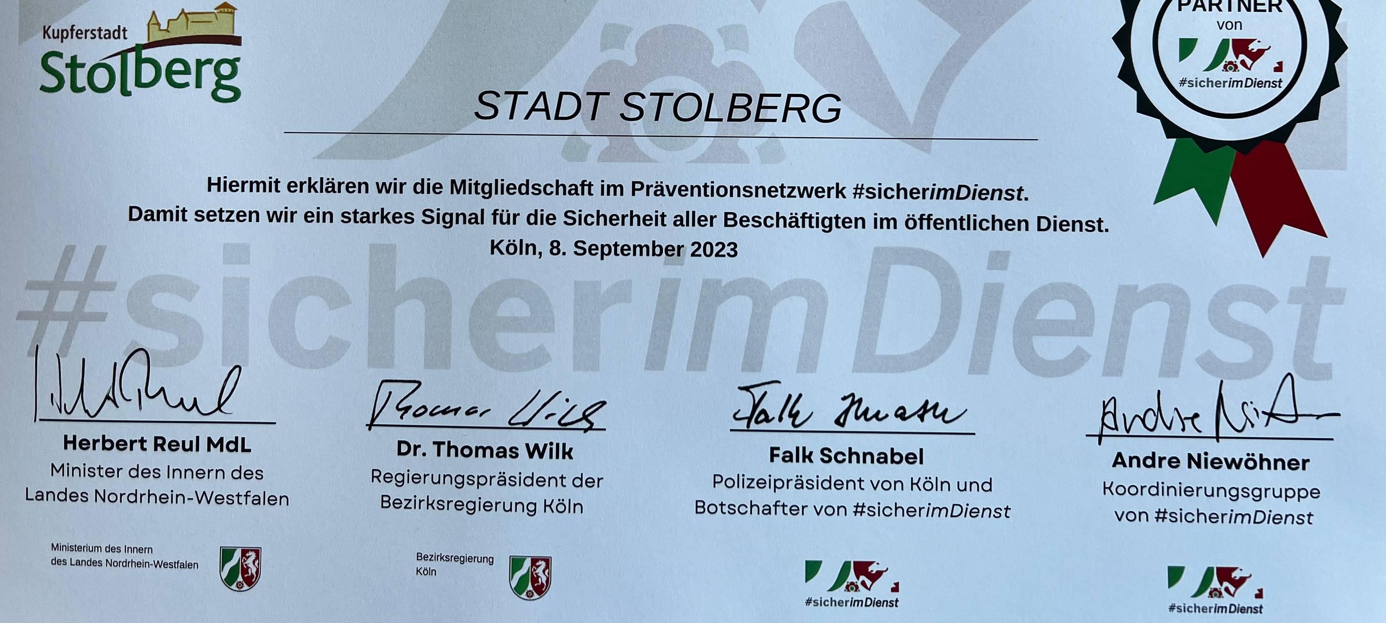 Stadt Stolberg tritt Netzwerk #sicherimDienst bei