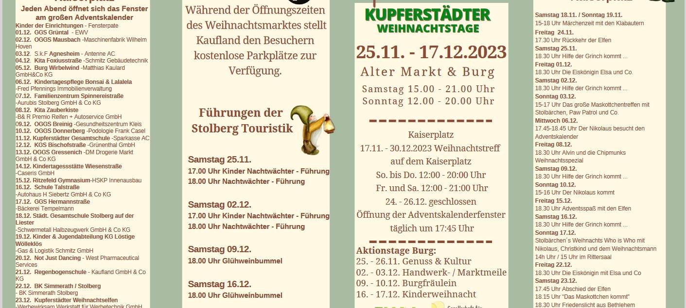 Kupferstädter Weihnachtstage ab Samstag