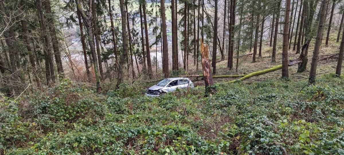 Frau stürzt mit Auto Böschung hinunter