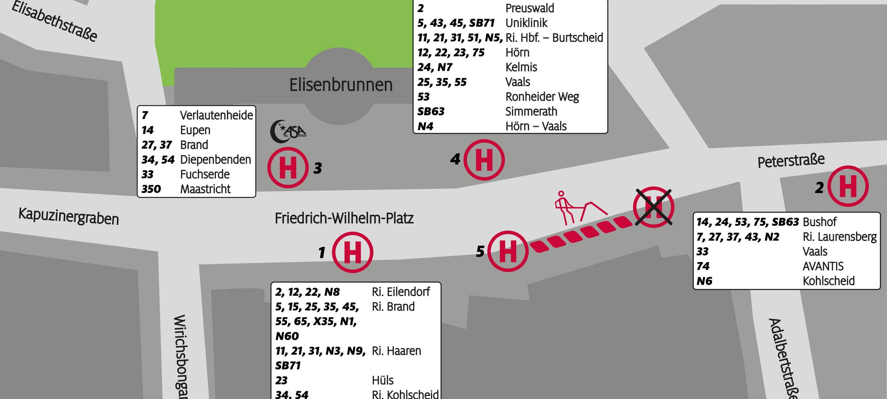 Veränderte Bushaltestellen am Elisenbrunnen ab Montag