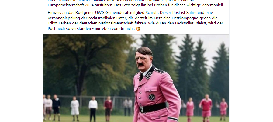 Roetgen: Post mit "Hitler in pinker Fußballkluft" irritiert