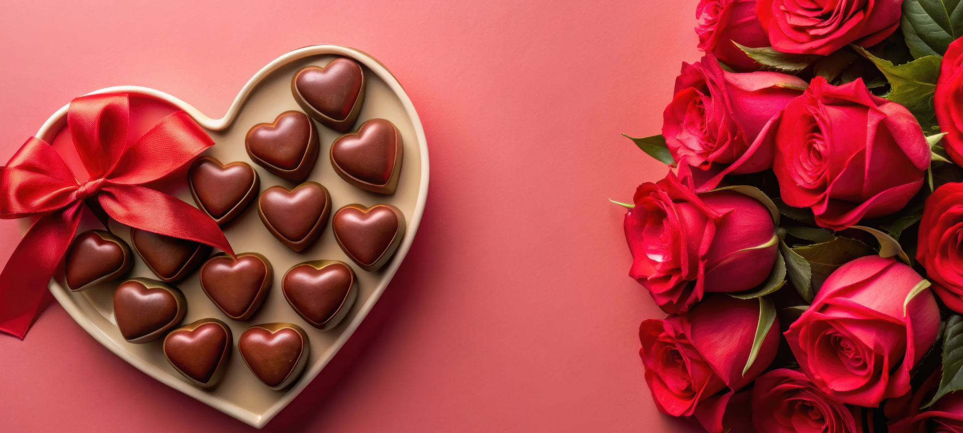rote Rosen und Schokolade als Valentinstaggeschenk